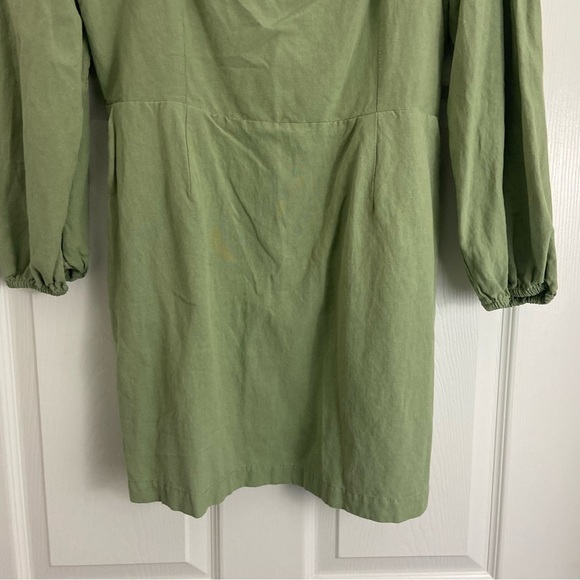 Lost + Wander Sage Green Emilia Mini Dress Linen Blend Sz L - Picture 4 of 14